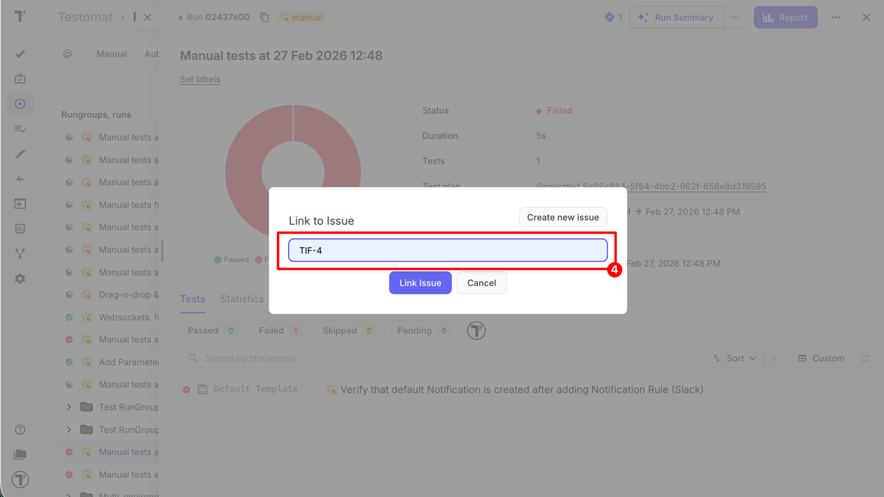 Link to Issue modal